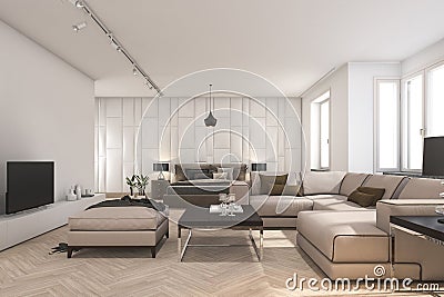 3d rendering scandinavian living room and bedroom with tv Stock Photo