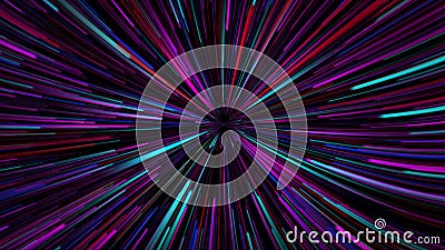 3D rendering, science fiction background of glowing particles with depth and bokeh Line and square particles, pink gold surface Stock Photo