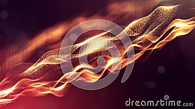 3d rendering, science fiction background of glowing particles with depth of field and bokeh. Particles form line and Stock Photo