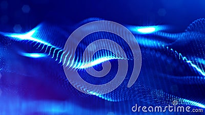 3d rendering, science fiction background of glowing particles with depth of field and bokeh. Particles form line and Stock Photo