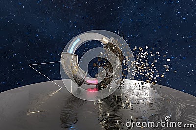 3d rendering, scientific mechanical ring in the outer space Cartoon Illustration