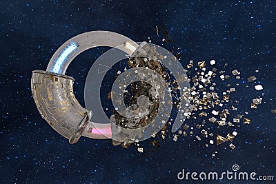 3d rendering, scientific mechanical ring in the outer space Cartoon Illustration