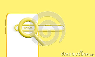 3d rendering search engine bar on smartphone. Concept mobile browser application. Vector illustration Cartoon Illustration