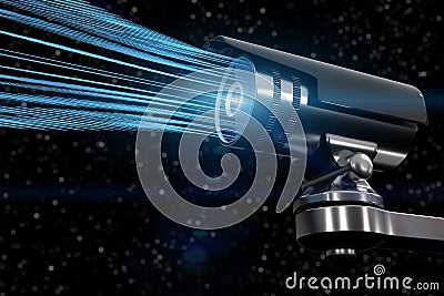 3D rendering from a security camera with visible infrared rays Stock Photo