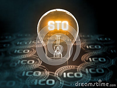 3D Rendering of Security Token Offering STO is replacing Initial Coin Offering ICO Stock Photo