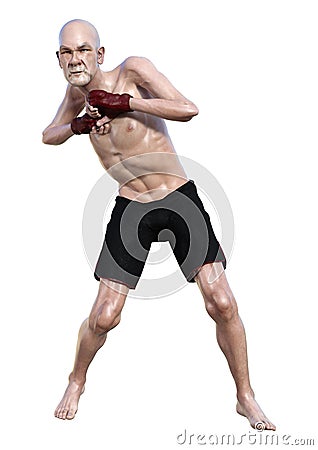 3D Rendering Senior Man Boxing on White Stock Photo