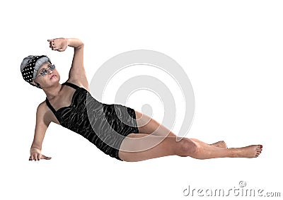 3D Rendering Senior Woman Sunbathing Stock Photo