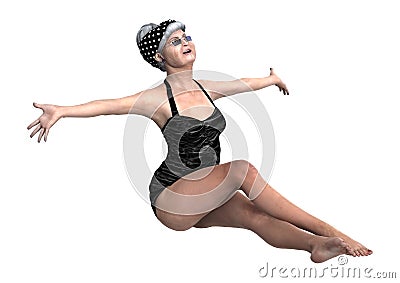 3D Rendering Senior Woman Sunbathing Stock Photo