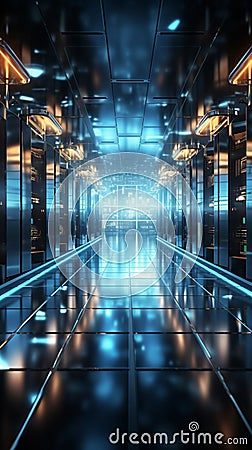 In a 3D rendering, server racks convey the big data cloud computing concept Stock Photo