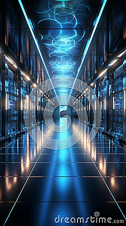 In a 3D rendering, server racks convey the big data cloud computing concept Stock Photo