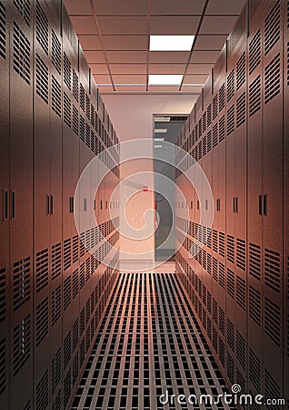 3D Rendering Server Room Stock Photo