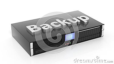3D rendering of server storage rack with Backup text Stock Photo