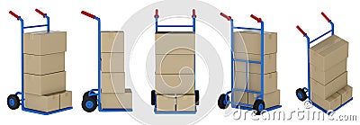 Set of hand trucks with parcel boxes Stock Photo