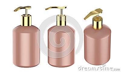 Set of pink empty pump bottles Stock Photo