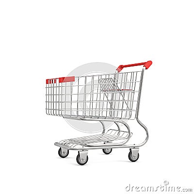 3d rendering of a shopping cart with a red handle isolated on white background. Stock Photo