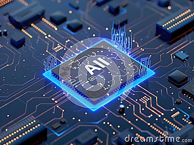 3D Rendering of an Artificial Intelligence Chip Generative AI Stock Photo