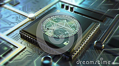 Ethereum coin Embedded in Microchip Editorial Stock Photo