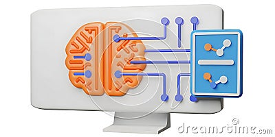 Digital Brain A futuristic visualization of a computer interface seamlessly integrated with a human brain, symbolizing advanced Stock Photo