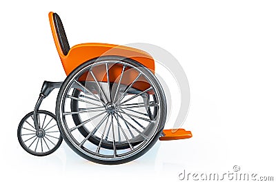 3d rendering side view of orange modern sports wheelchair isolated on white background, clipping paths Stock Photo