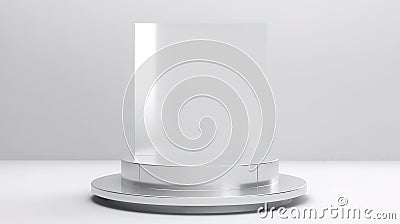 3D rendering silver base with modern neon stand for product presentation. Stock Photo