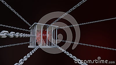 3d rendering of simple covid-19 virus mode in iron cage on the floor. Background image mockup Stock Photo