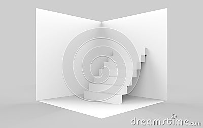 3d rendering. simple empty white staircase on cube box model on gray background Stock Photo