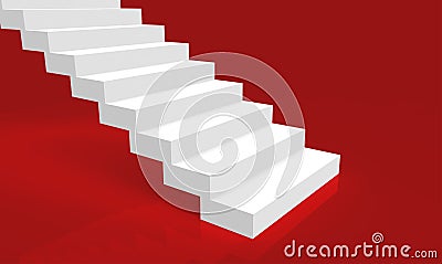 3d rendering. simple minimal design white stairs on red room background. Stock Photo