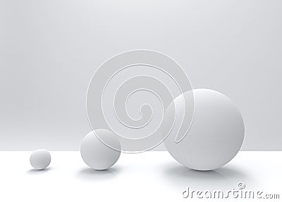 3d rendering. simple white small to big sphere ball object on gray background. growing up or evolution concept. Stock Photo