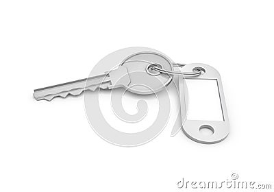3d rendering of a single silver key with label isolated on white background Stock Photo