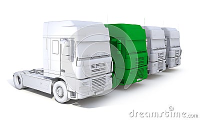 3d rendering of skecth semi-trailer truck concept with one green Stock Photo