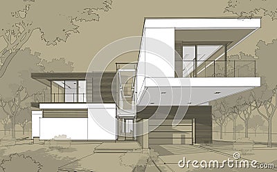 3d rendering sketch of modern house Stock Photo