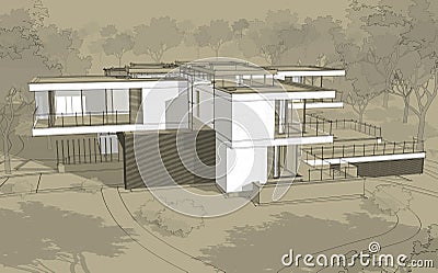 3d rendering sketch of modern house Stock Photo