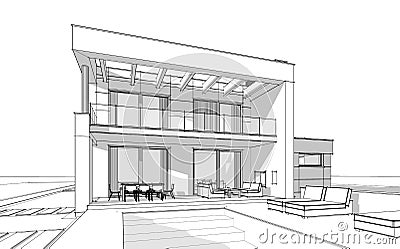 3d rendering sketch of modern cozy house. Stock Photo