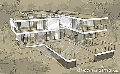 3d rendering sketch of modern house Stock Photo