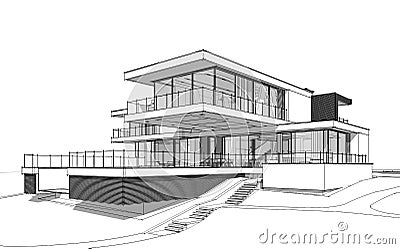 3d rendering sketch of modern house Stock Photo