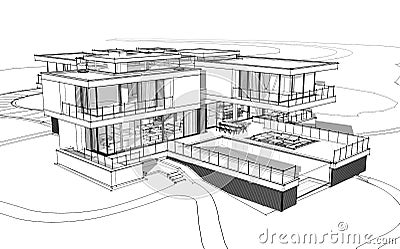 3d rendering sketch of modern house Stock Photo