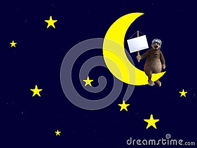 3D rendering of a sleepy cartoon bear sitting on the moon Stock Photo