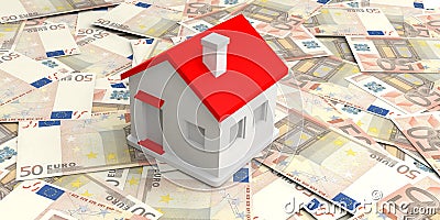 3d rendering small house on 50 euros banknotes Stock Photo