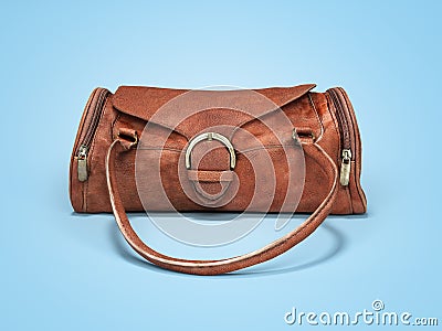 3D rendering small leather bag with pockets with short handles against blue background with shadow Stock Photo