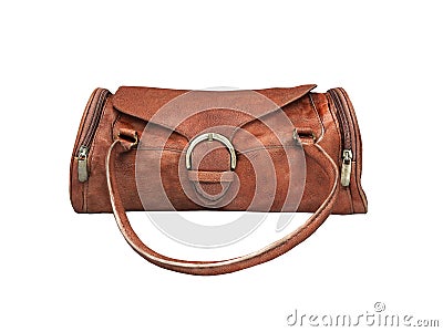 3D rendering small leather bag with pockets with short handles against white background no shadow Stock Photo