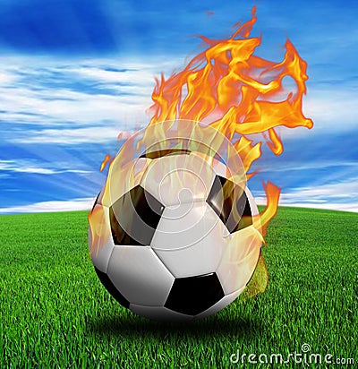 3D rendering, soccer ball in fire, Stock Photo