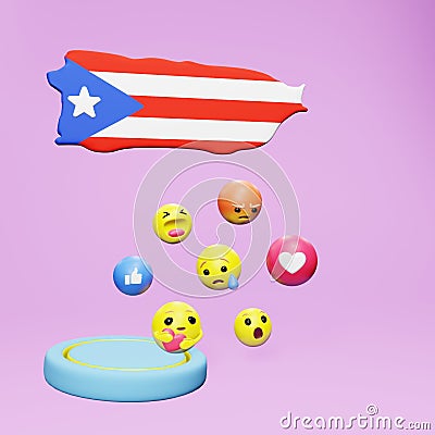 3d rendering of social media emoticon use in Puerto Rico for product promotion Stock Photo