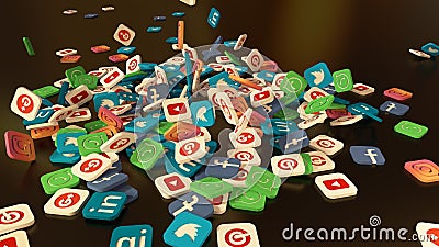 3d rendering social networking icons Editorial Stock Photo