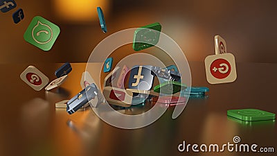 3d rendering social networking icons Editorial Stock Photo