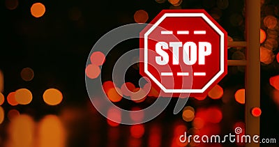 Solar Powered Lighted Stop Signs Stock Photo