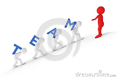 3D rendering from some clay characters who are carrying the word TEAM to the Manager on top of a hill Stock Photo