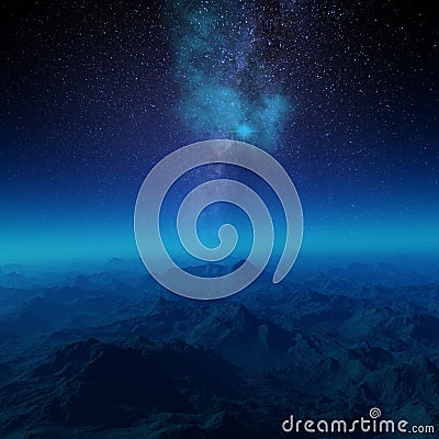 3D rendering. Space scene. Illustration of alien planet in space with nebula and stars Stock Photo