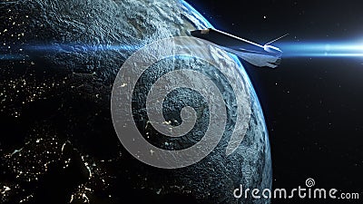 3D rendering- Space Shuttle flying close to planet earth Stock Photo