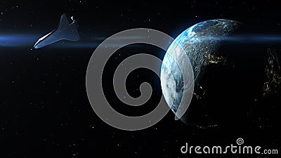 3D rendering- Space Shuttle flying close to planet earth Stock Photo