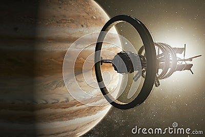 Spaceship aproaching Jupiter Stock Photo